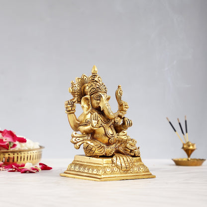 Pure Brass Superfine Lord Ganesha Statue - 6.5 inch
