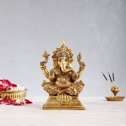 Pure Brass Superfine Lord Ganesha Statue - 6.5 inch