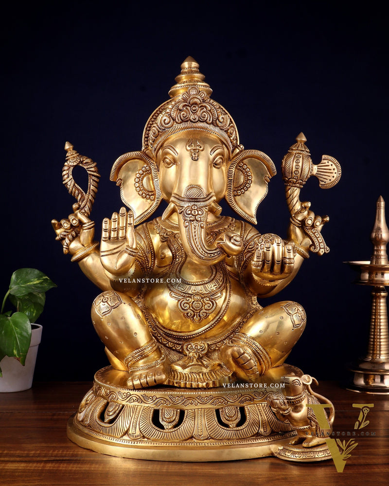 Pure Brass Superfine Lord Ganesha Statue – Large Size 18"