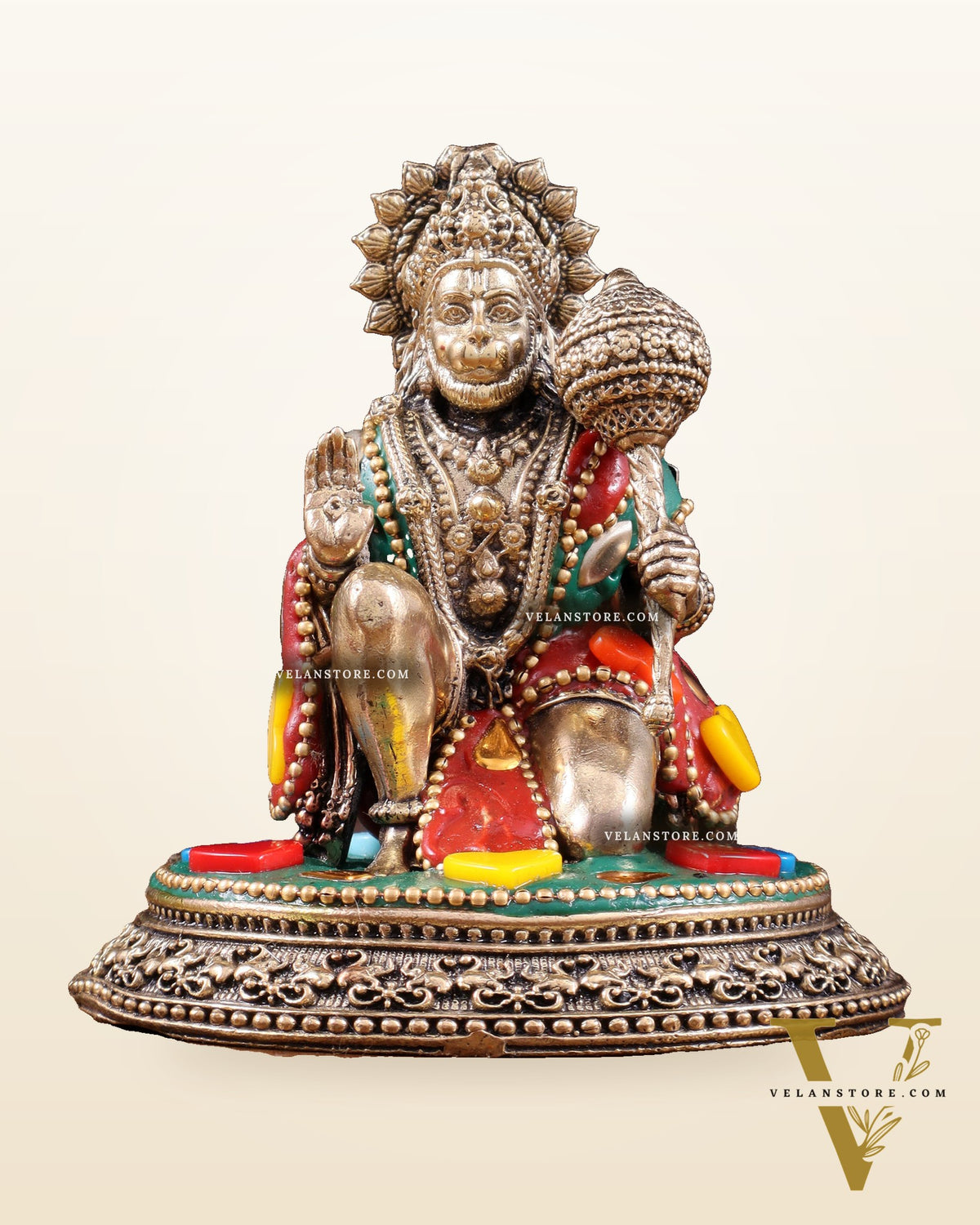 Pure Brass Superfine Lord Hanuman Idol - 3.5 inch with stonework