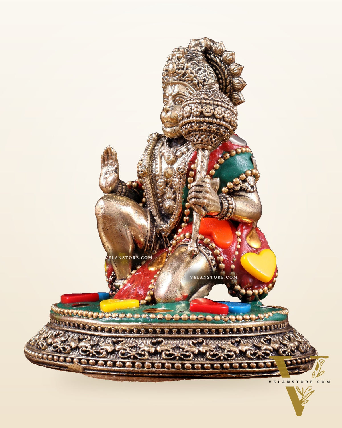 Pure Brass Superfine Lord Hanuman Idol - 3.5 inch with stonework
