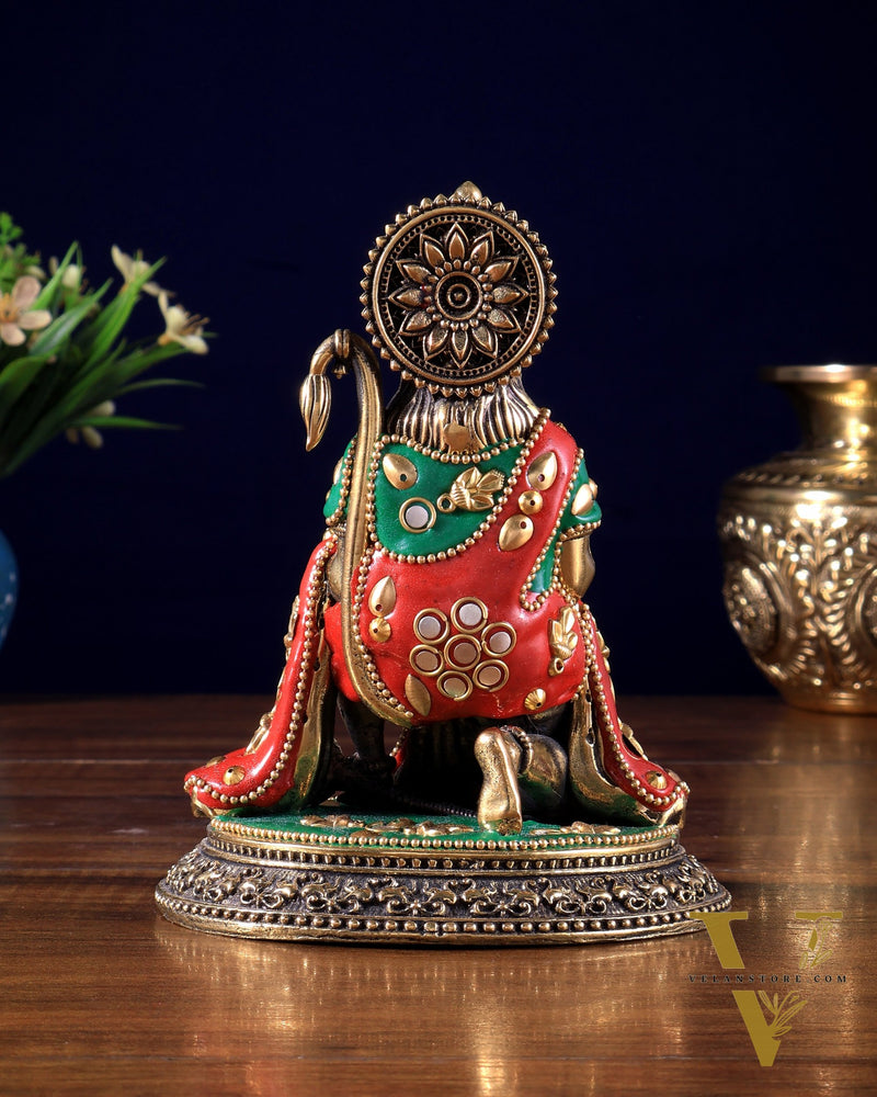Pure Brass Superfine Lord Hanuman Idol – meenakari 5.5 inch