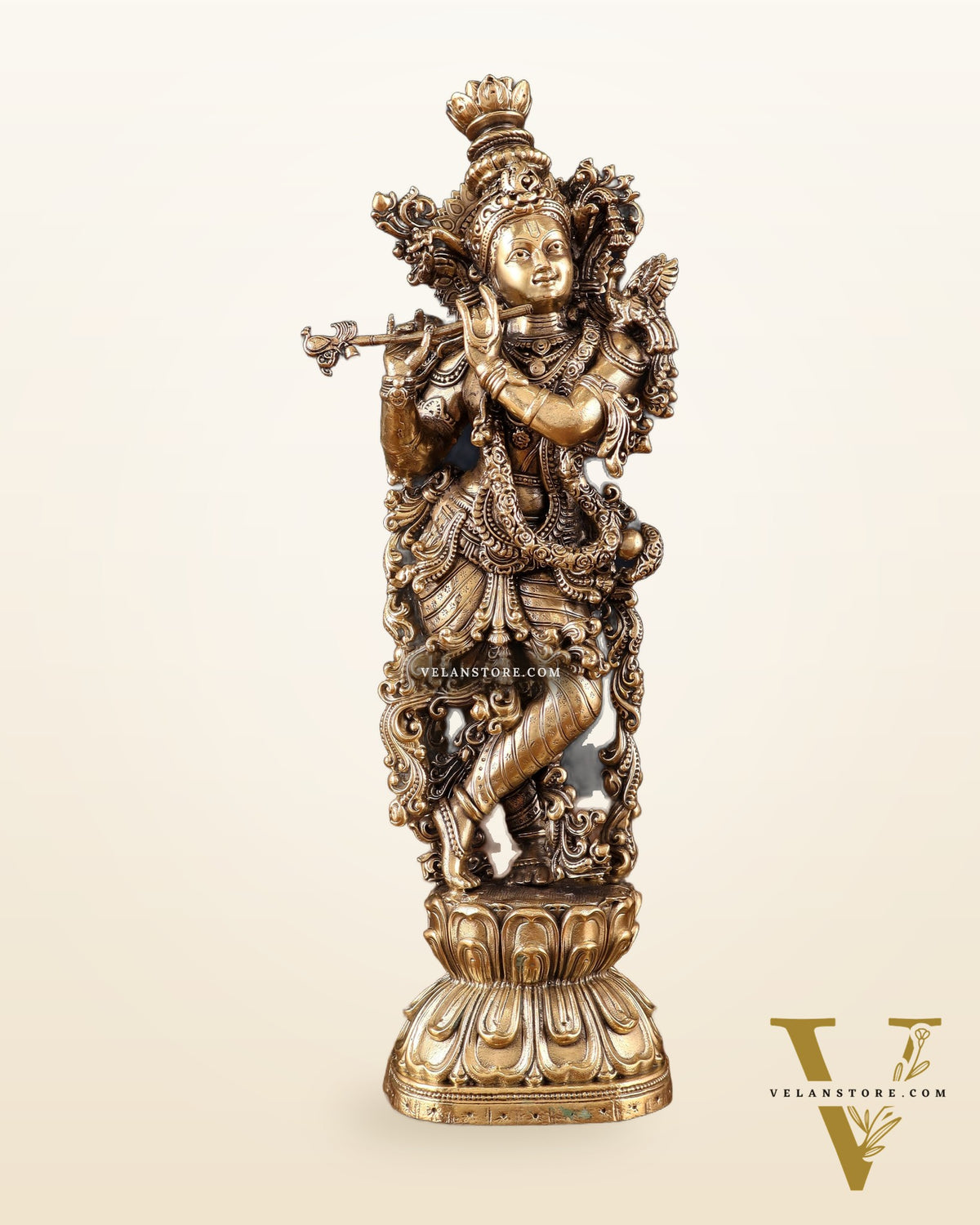 Pure Brass Superfine Lord Krishna Intricate Idol 12"