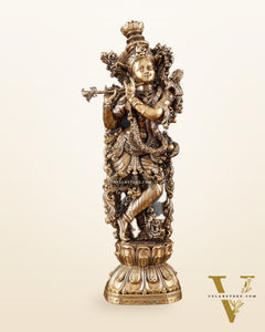 Pure Brass Superfine Lord Krishna Intricate Idol 12"