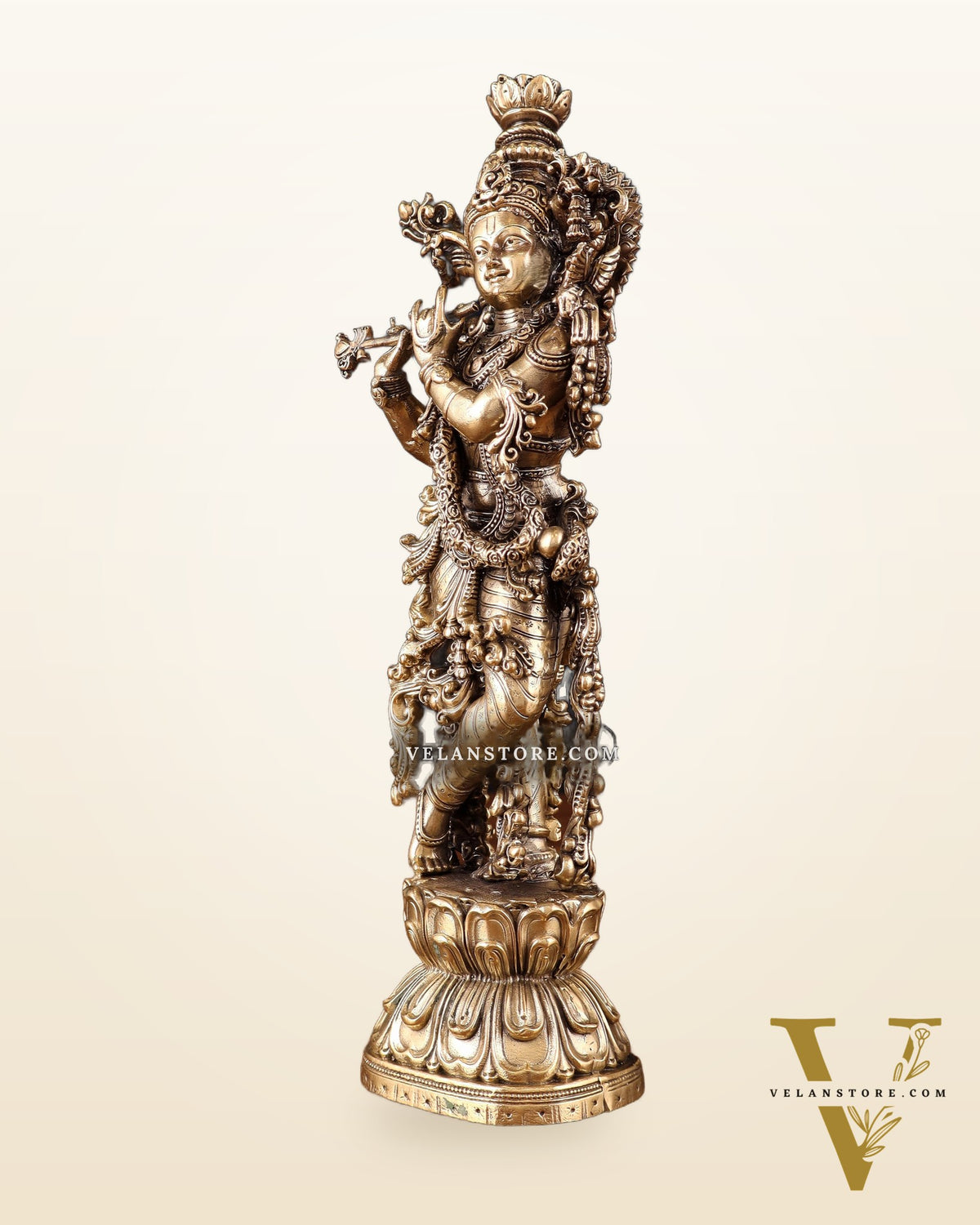 Pure Brass Superfine Lord Krishna Intricate Idol 12"