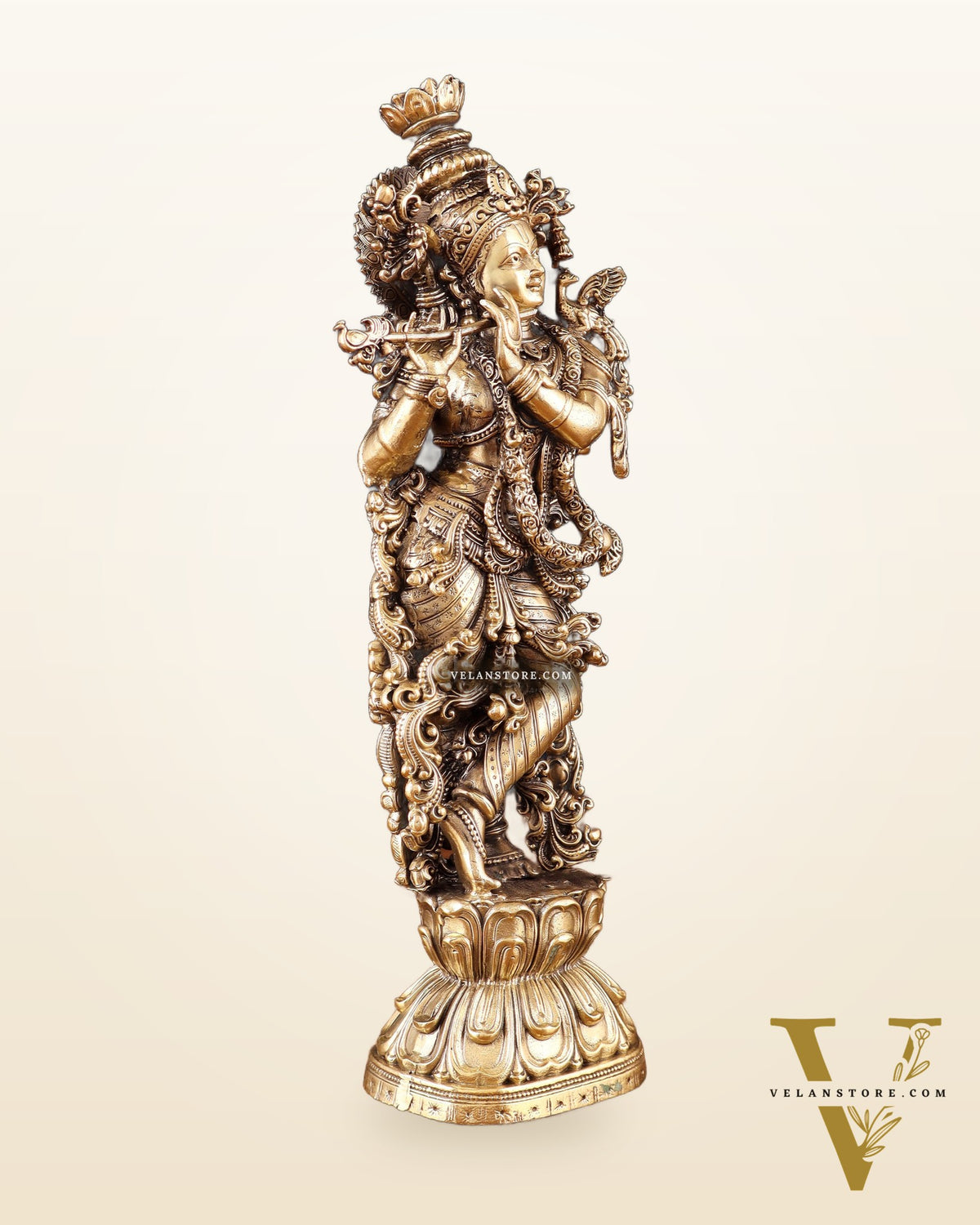 Pure Brass Superfine Lord Krishna Intricate Idol 12"