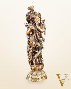 Pure Brass Superfine Lord Krishna Intricate Idol 12"