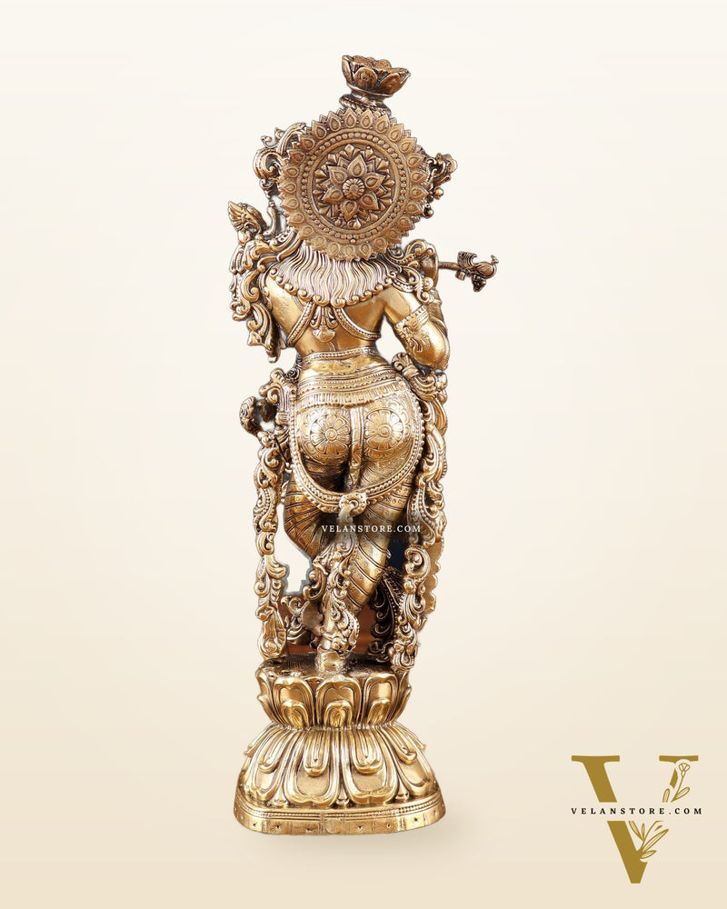 Pure Brass Superfine Lord Krishna Intricate Idol 12"