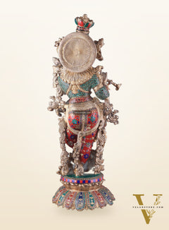 Pure Brass Superfine Lord Krishna Statue with Stonework, 27" Height