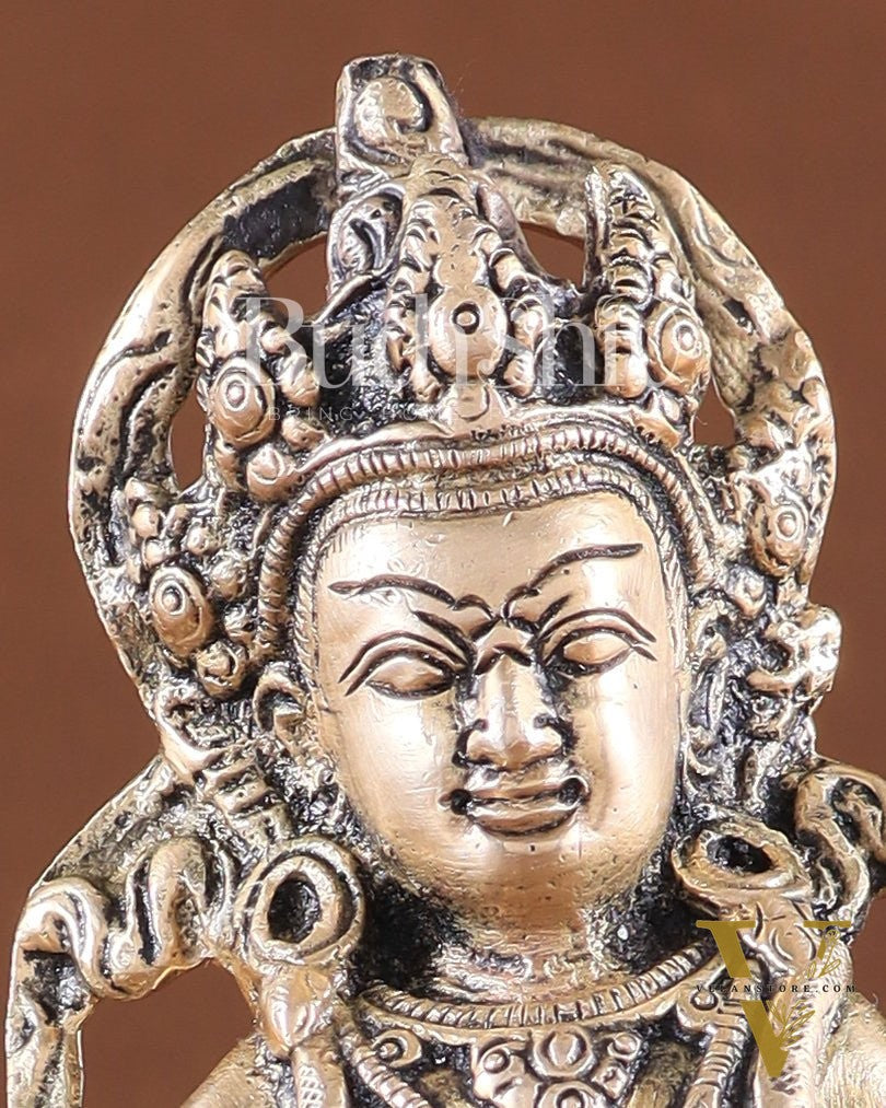Pure Brass Superfine Lord Kubera Seated on a Lion Statue 7"