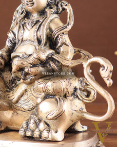 Pure Brass Superfine Lord Kubera Seated on a Lion Statue 7"