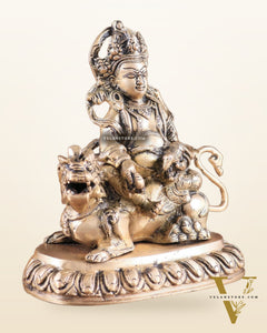 Pure Brass Superfine Lord Kubera Seated on a Lion Statue 7"