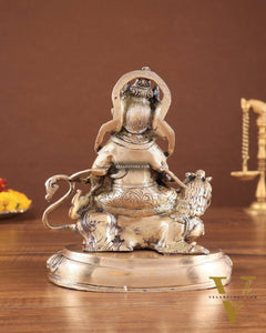 Pure Brass Superfine Lord Kubera Seated on a Lion Statue 7"