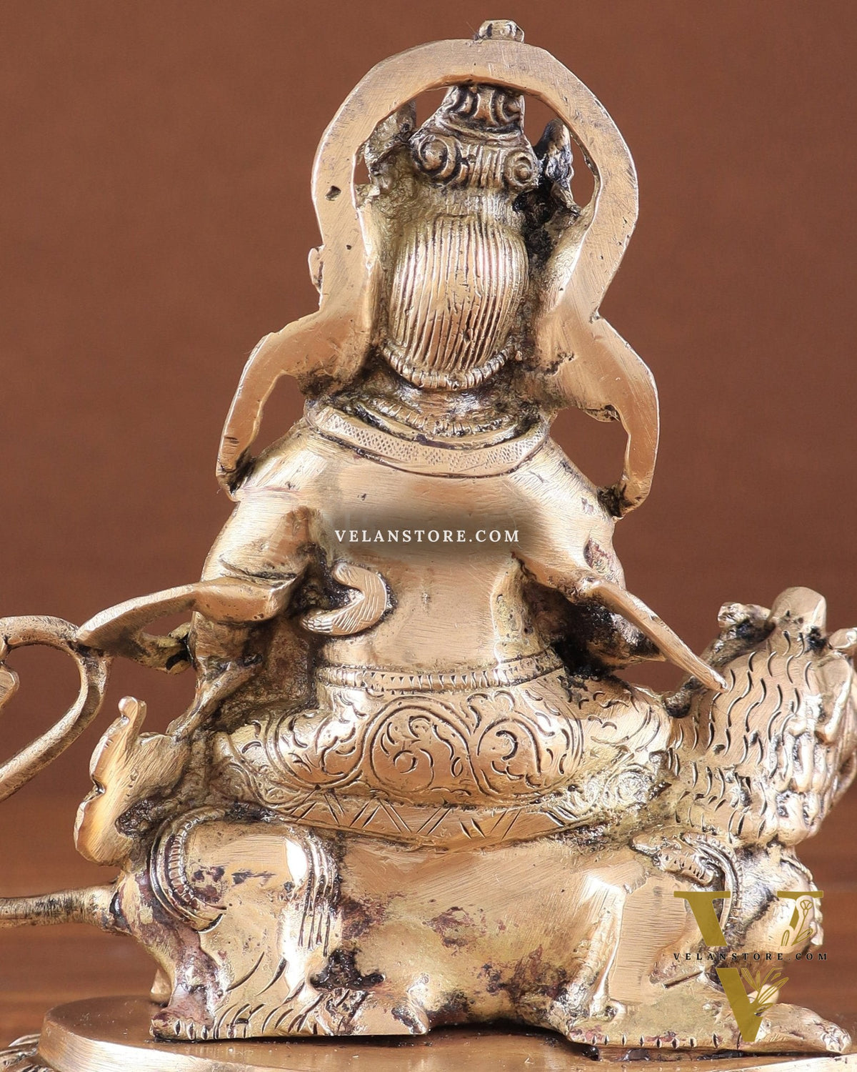 Pure Brass Superfine Lord Kubera Seated on a Lion Statue 7"