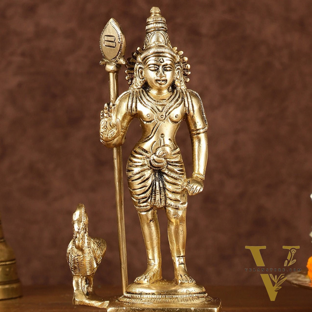Pure Brass Superfine Lord Murugan Kartikeya Idol Height: 7 inch