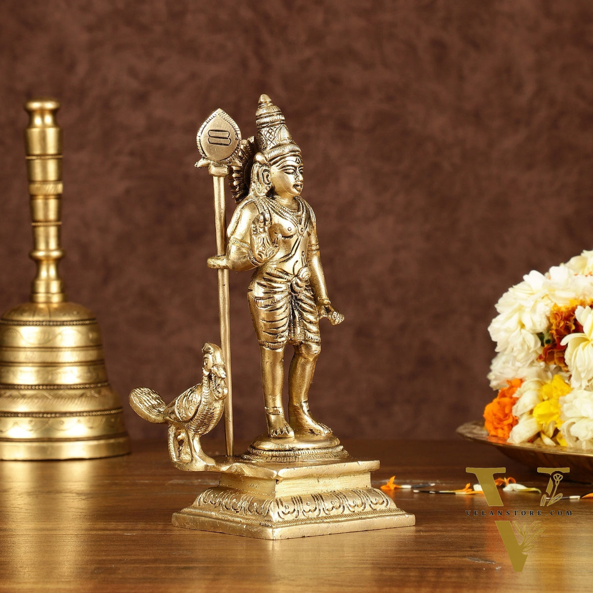 Pure Brass Superfine Lord Murugan Kartikeya Idol Height: 7 inch