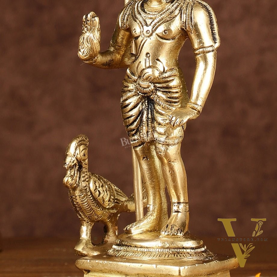Pure Brass Superfine Lord Murugan Kartikeya Idol Height: 7 inch