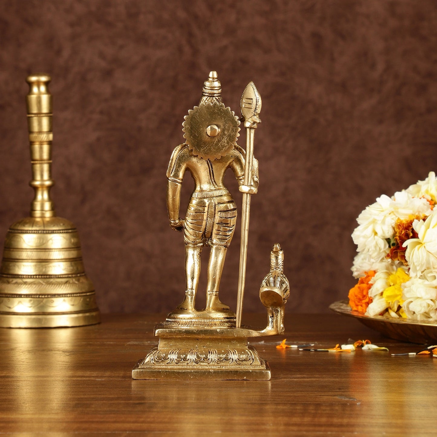 Pure Brass Superfine Lord Murugan Kartikeya Idol Height: 7 inch