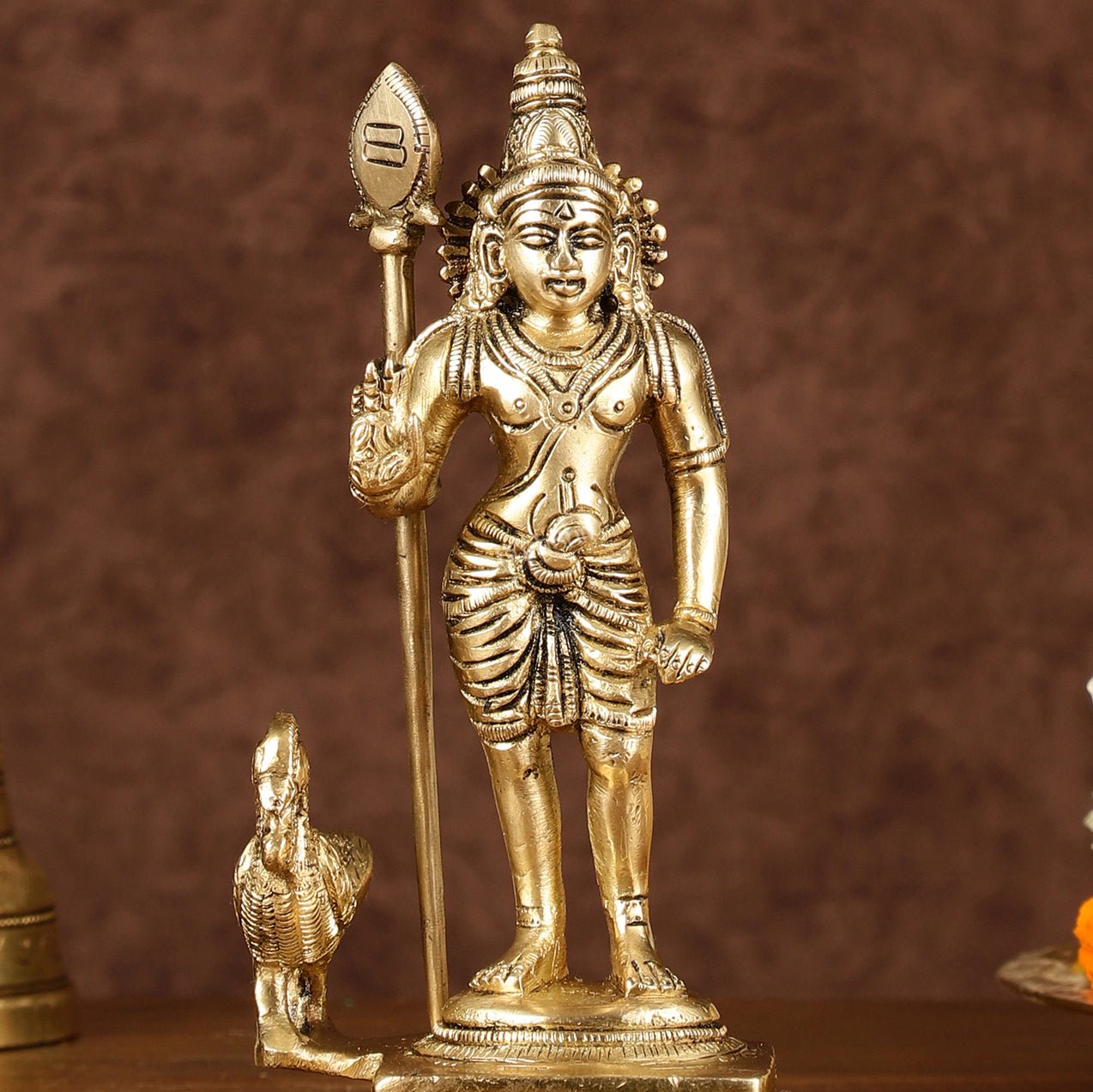 Pure Brass Superfine Lord Murugan Kartikeya Idol Height: 7 inch
