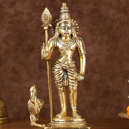 Pure Brass Superfine Lord Murugan Kartikeya Idol Height: 7 inch