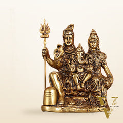 Pure brass superfine Lord Shiva, Parvati and Ganesha idol 5.5"