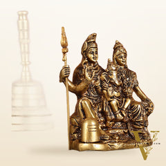 Pure brass superfine Lord Shiva, Parvati and Ganesha idol 5.5"