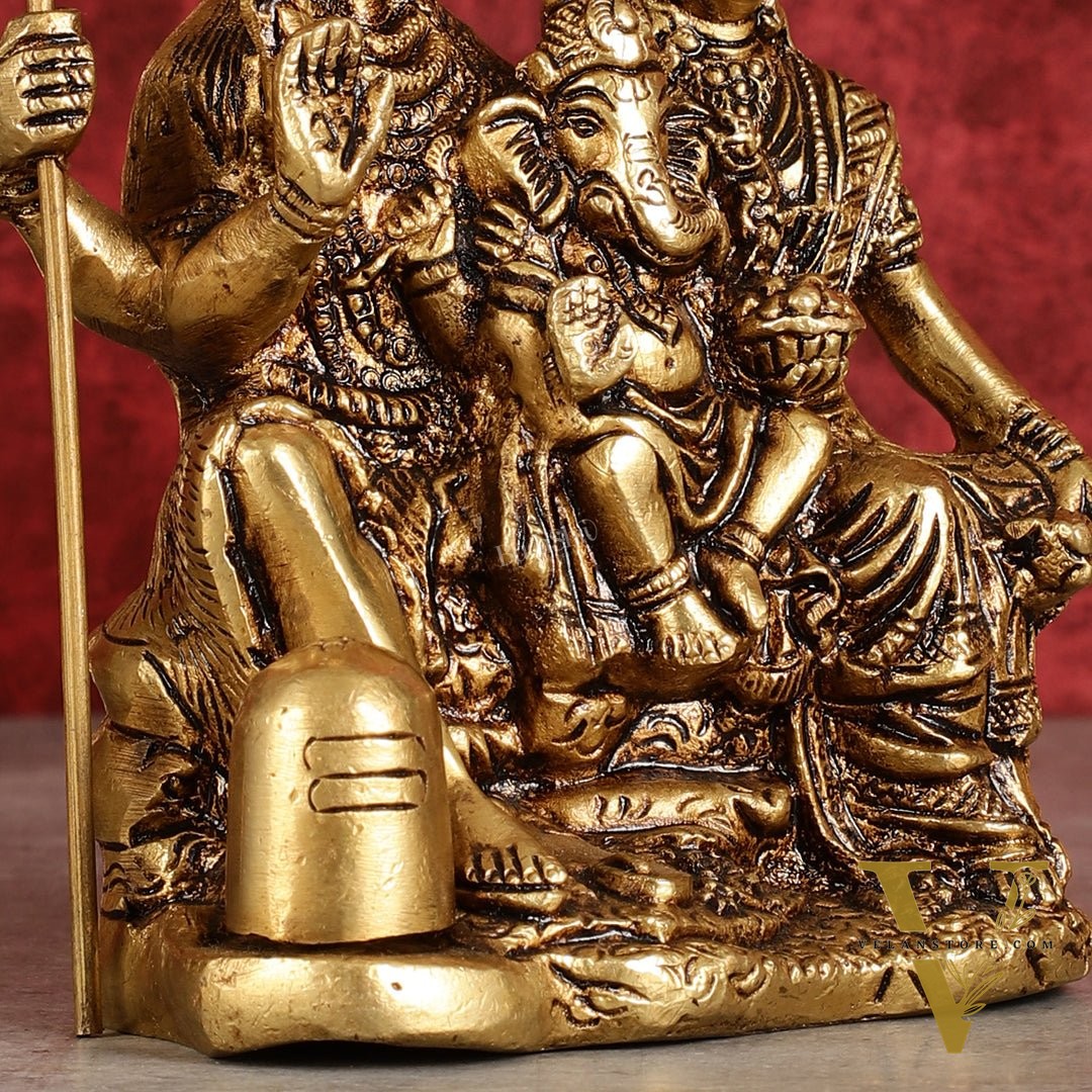 Pure brass superfine Lord Shiva, Parvati and Ganesha idol 5.5"