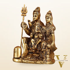 Pure brass superfine Lord Shiva, Parvati and Ganesha idol 5.5"