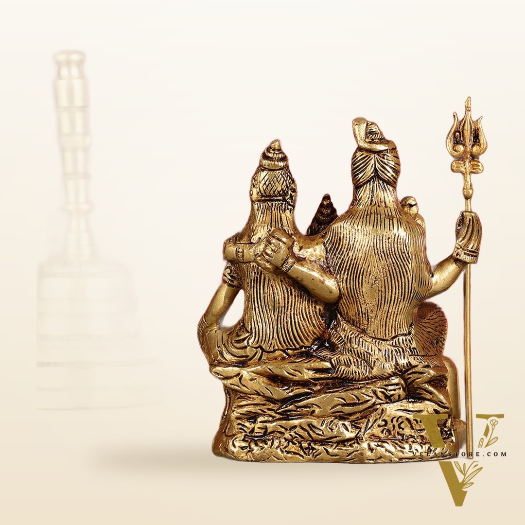 Pure brass superfine Lord Shiva, Parvati and Ganesha idol 5.5"