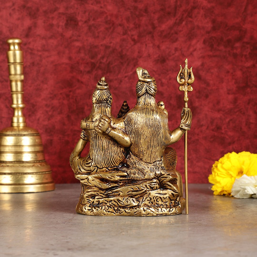 Pure brass superfine Lord Shiva, Parvati and Ganesha idol 5.5"