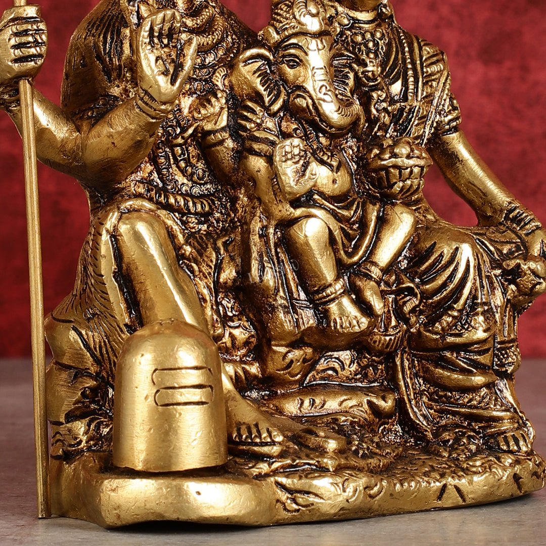 Pure brass superfine Lord Shiva, Parvati and Ganesha idol 5.5"