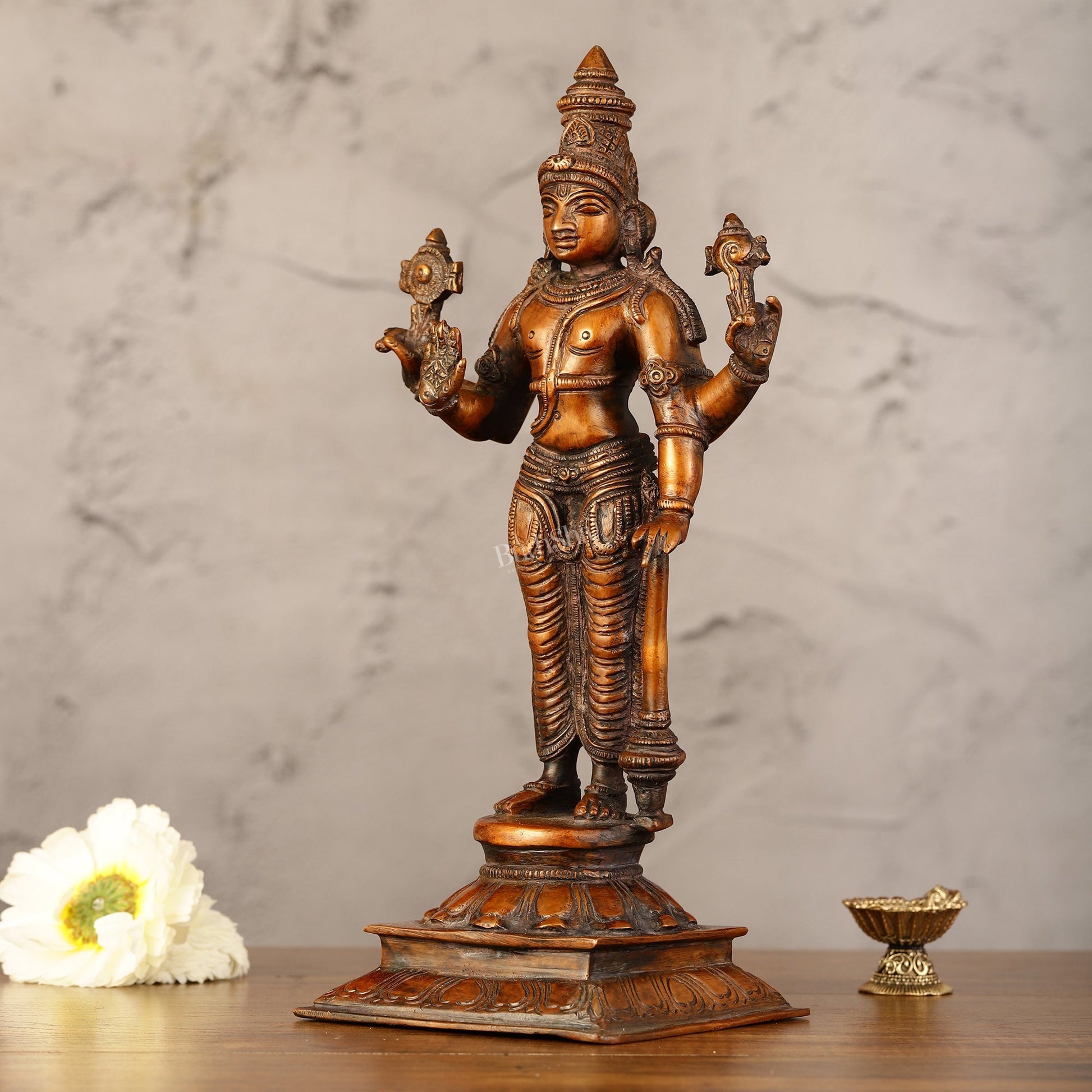 Pure Brass Superfine Lord Vishnu Standing Statue - 12"