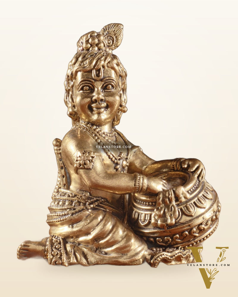 Pure Brass Superfine Makhan Chor Bal Gopal Krishna Idol – 3.5 Inch