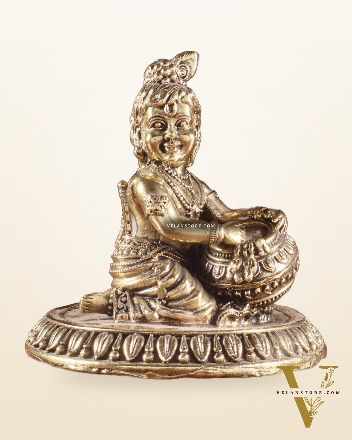 Pure Brass Superfine Makhan Chor Bal Gopal Krishna Idol with Base – 3 Inch
