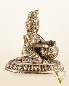 Pure Brass Superfine Makhan Chor Bal Gopal Krishna Idol with Base – 3 Inch