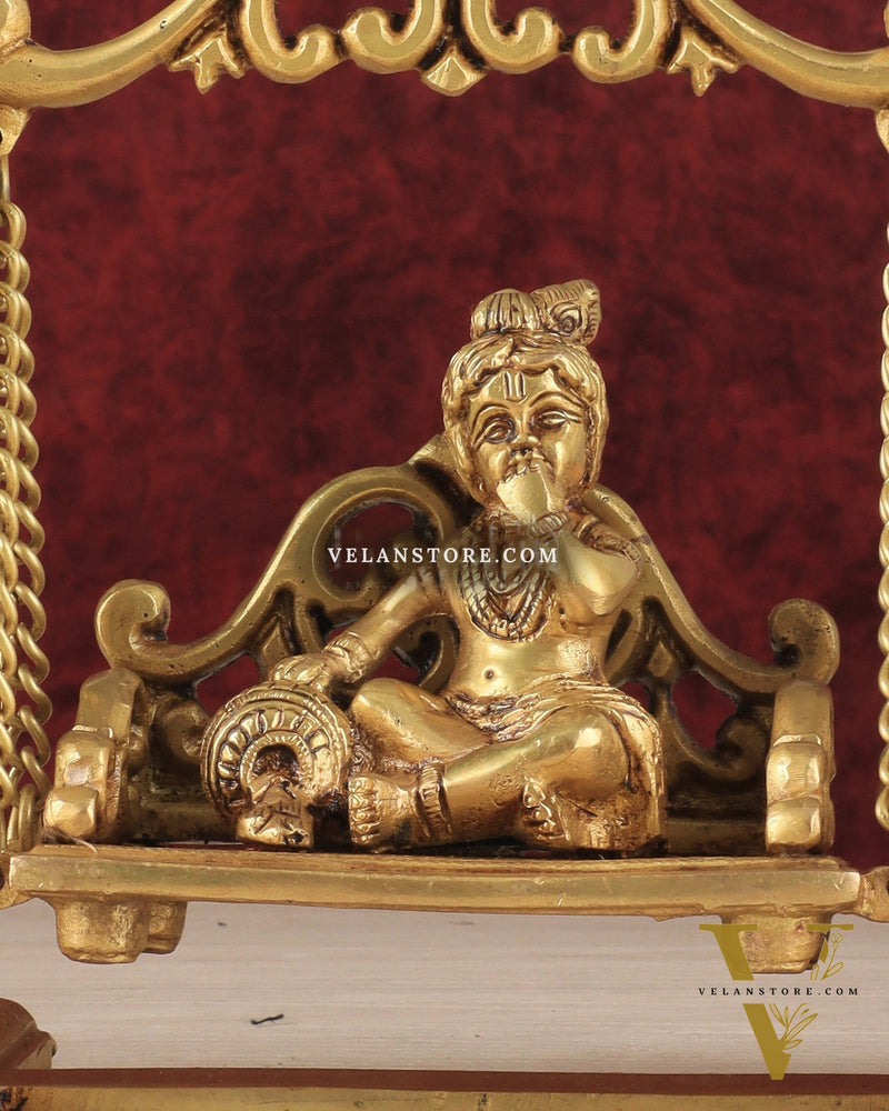 Pure Brass superfine Makhan Chor Bal Krishna on Swing Idol - 7" Height