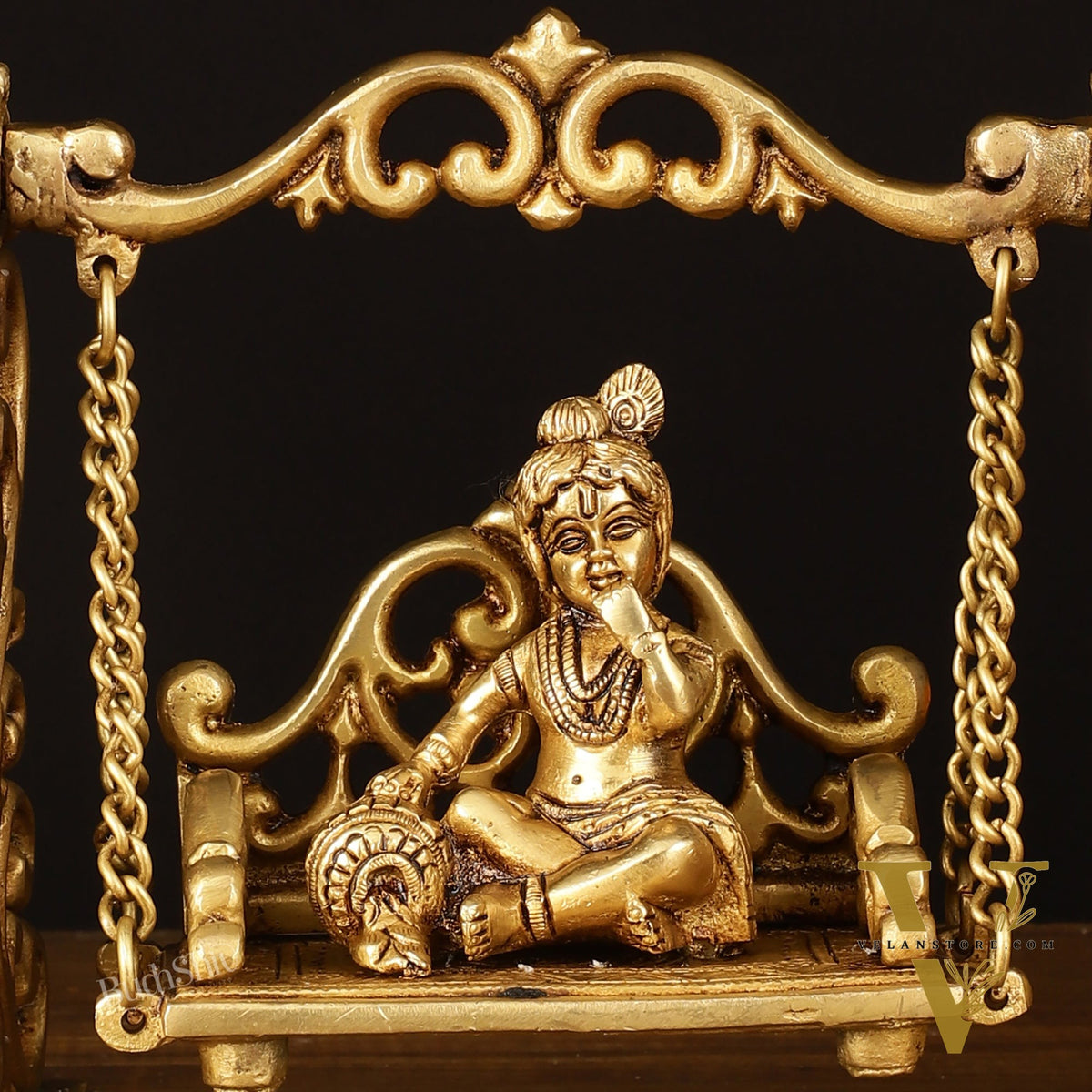 Pure Brass superfine  Makhan Chor Bal Krishna on Swing Idol - 7" Height