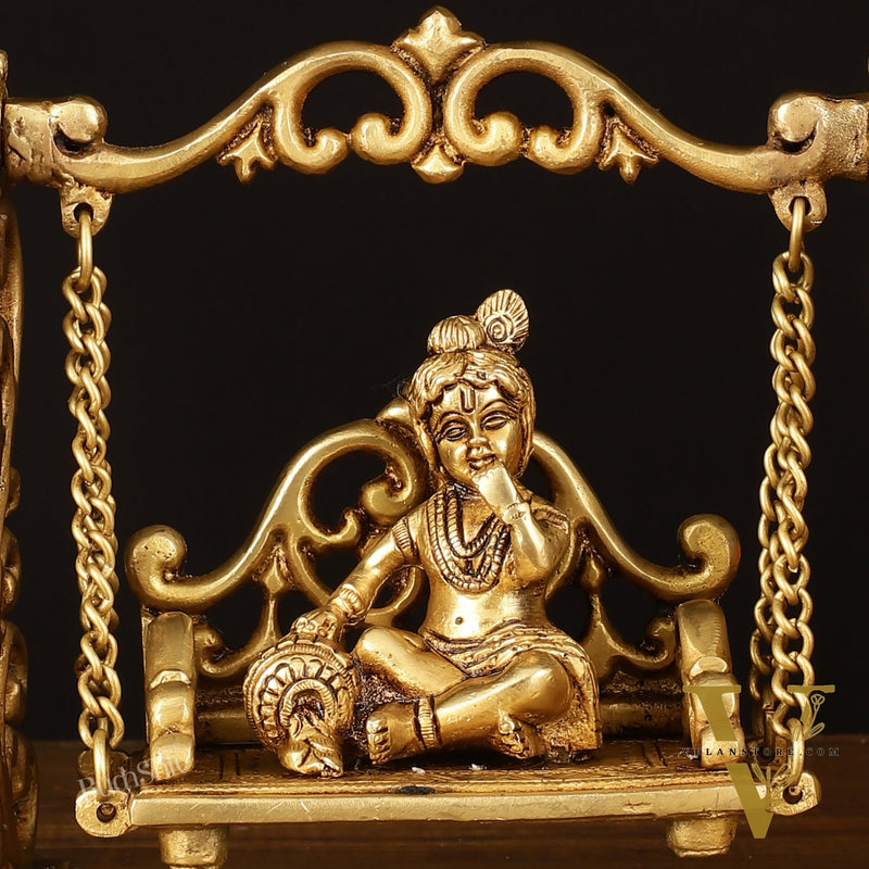 Pure Brass superfine  Makhan Chor Bal Krishna on Swing Idol - 7" Height