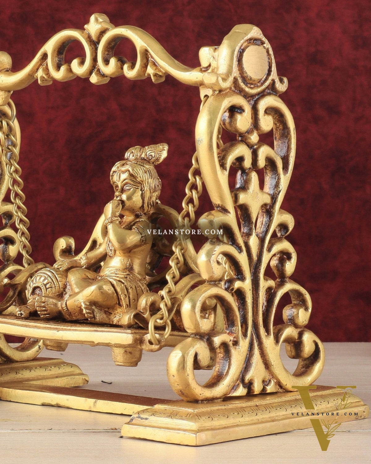 Pure Brass superfine Makhan Chor Bal Krishna on Swing Idol - 7" Height