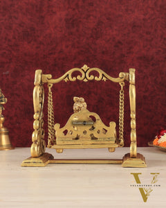 Pure Brass superfine Makhan Chor Bal Krishna on Swing Idol - 7" Height