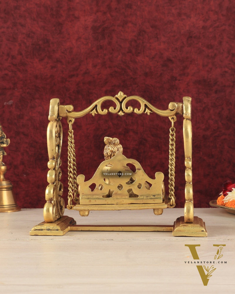 Pure Brass superfine Makhan Chor Bal Krishna on Swing Idol - 7" Height