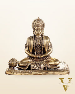 Pure Brass Superfine Meditation Hanuman Idol - Intricately Carved - 4" Tall