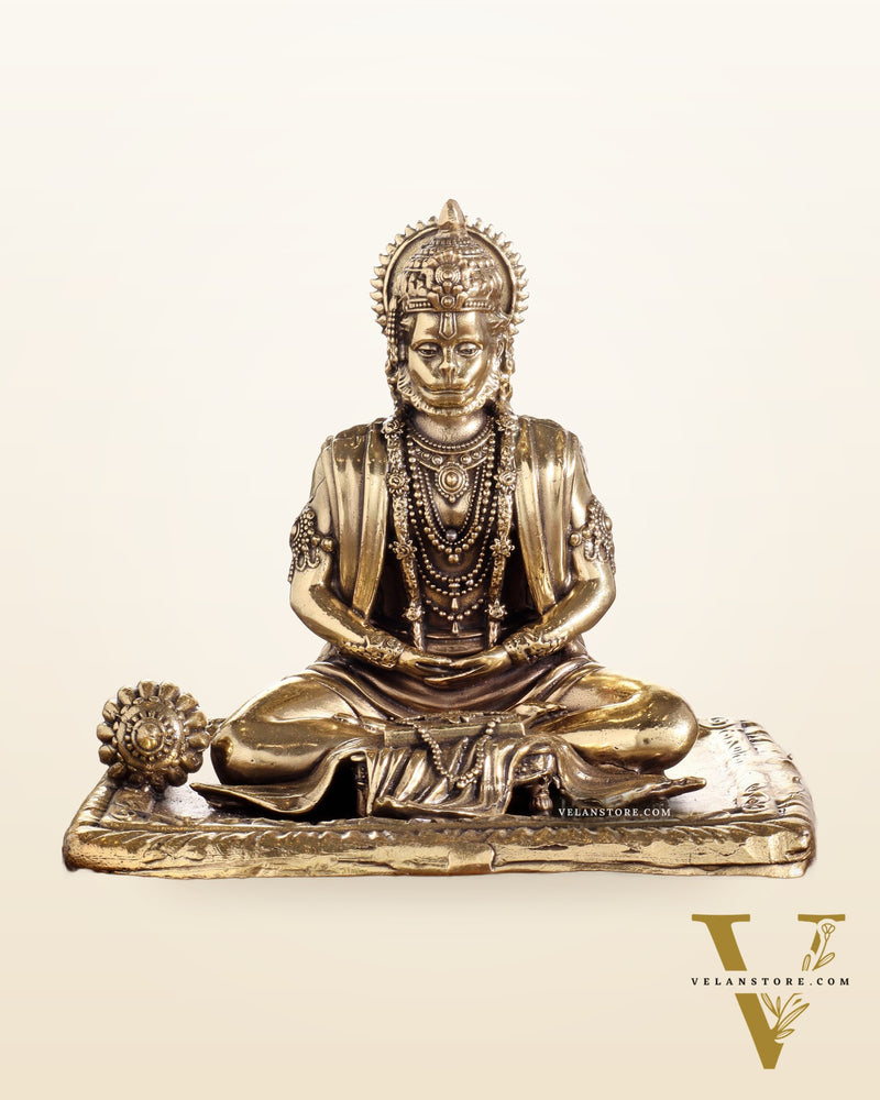 Pure Brass Superfine Meditation Hanuman Idol - Intricately Carved - 4" Tall