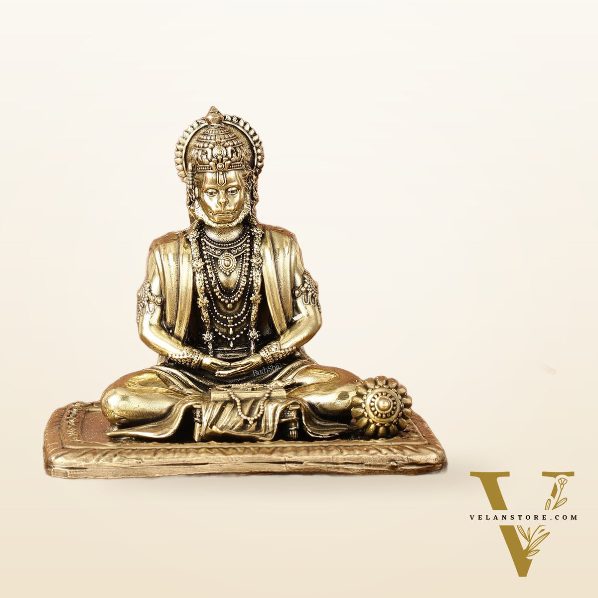 Pure Brass Superfine Meditation Hanuman Idol - Intricately Carved - 4" Tall