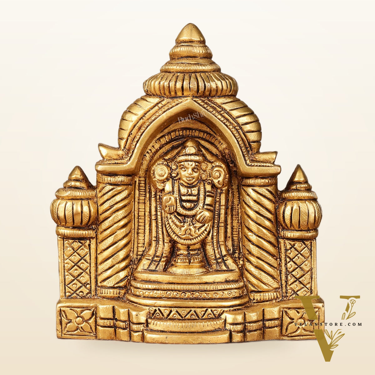 Pure Brass Superfine Miniature Tirupati Balaji Idol with Temple - 4"