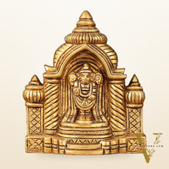 Pure Brass Superfine Miniature Tirupati Balaji Idol with Temple - 4"