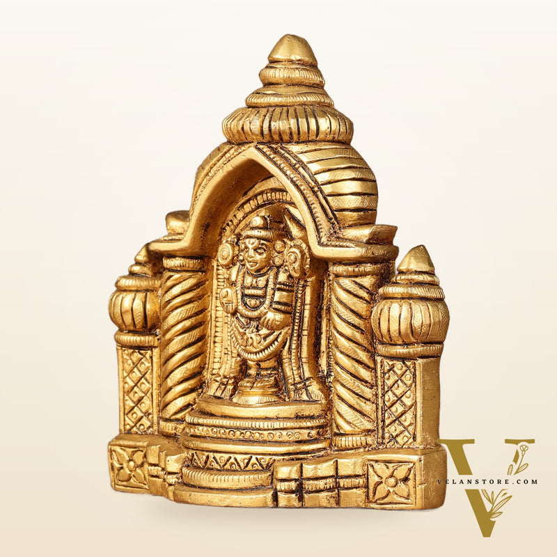 Pure Brass Superfine Miniature Tirupati Balaji Idol with Temple - 4"