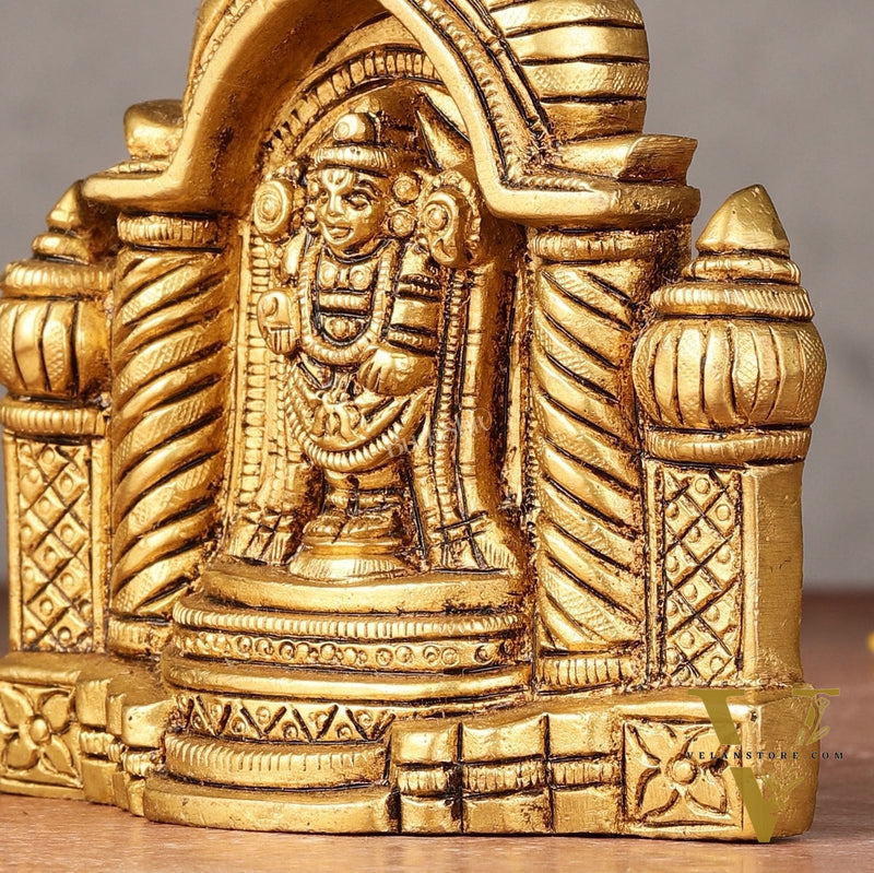 Pure Brass Superfine Miniature Tirupati Balaji Idol with Temple - 4"