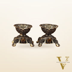 Pure Brass Superfine Miniature Vastu Tortoise/Turtle Oil Lamps Diya Pair - 2"