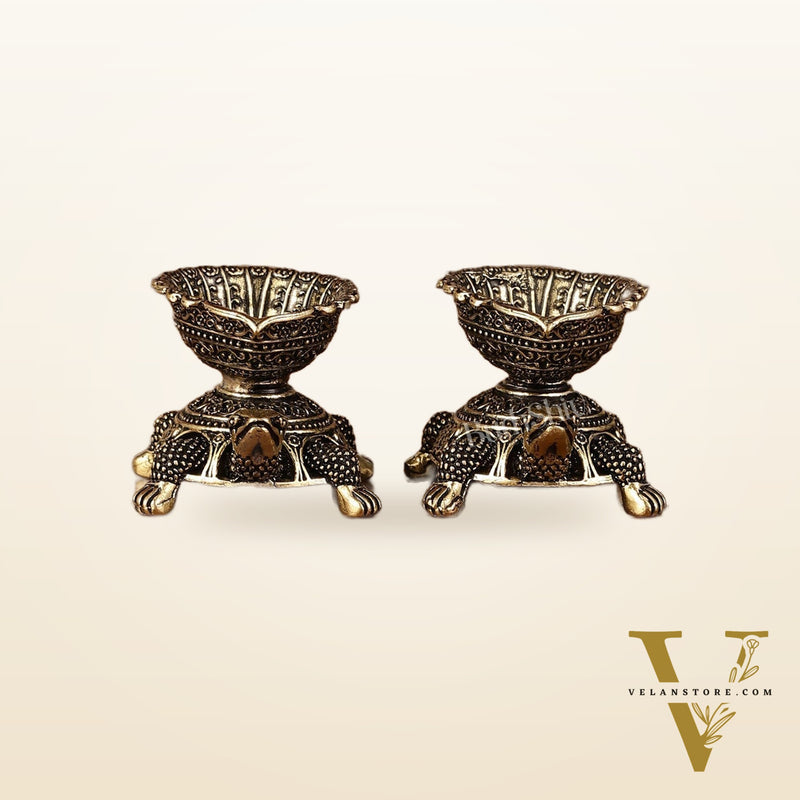 Pure Brass Superfine Miniature Vastu Tortoise/Turtle Oil Lamps Diya Pair - 2"